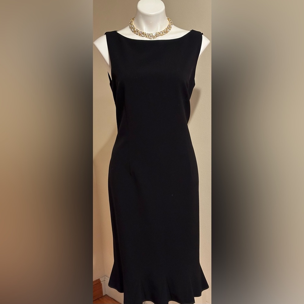 GRACE Black Sleeveless Flare Dress Ruffles Zipper Closure In Back Sz 12 - Picture 3 of 16